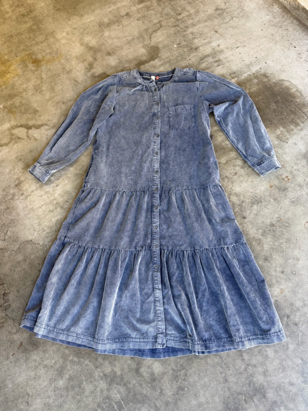 Anthropologie Pilcro Marta Tiered Corduroy MIDI Dress Blue Woman’s Size Small